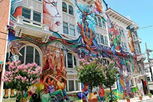 Facade: Colorful mural in Mission District, Women's Building