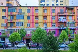 Tirana: Colourful buildings in the center of Tirana, Albania
