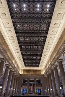 Chicago: Columns and ornate ceiling of Wintrust Grand Banking Hall on