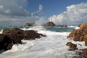 Causeway: Corbiere Lighthouse - showing tide over causeway