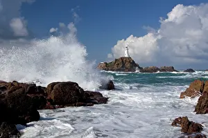 Causeway: Corbiere Lighthouse - showing tide over causeway