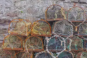 Stacked: Crab creels - a bunch of colourful empty crab creels