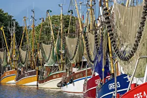 Ship: Crab cutter with crab net in the harbour of Greetsiel