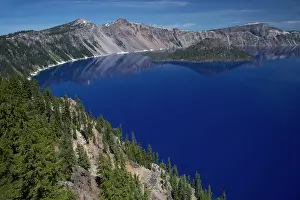 Deepest: Crater Lake showing Wizard Island (volcanic cone)