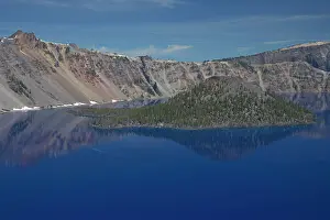 Deepest: Crater Lake showing Wizard Island (volcanic cone)