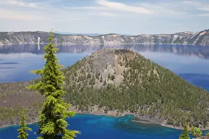 Deepest: Crater Lake showing Wizard Island (volcanic cone)Lake