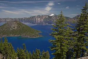 Deepest: Crater Lake showing Wizard Island (volcanic cone)Lake