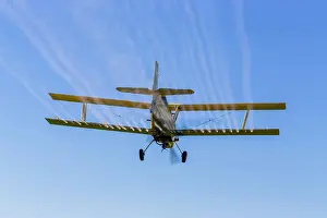 Chemicals: A crop duster applies chemicals to a field of ve