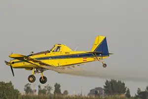 Duster: Crop duster plane flying low while spraying an anti