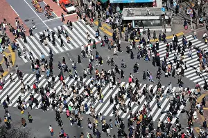 Shibuya: Crowds crossing the Shibuya pedestrian crossing