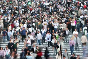 Transport: Crowds crossing Shibuya Scramble crossing, Shibuya, Tokyo, J