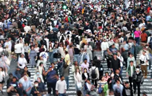 Transport: Crowds crossing Shibuya Scramble crossing, Shibuya, Tokyo, J