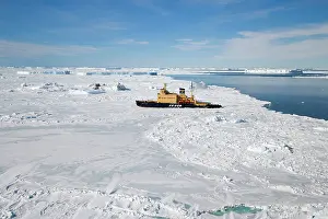 Parked: Cruise ship, Ice Breaker parked in ice in the Weddel sea