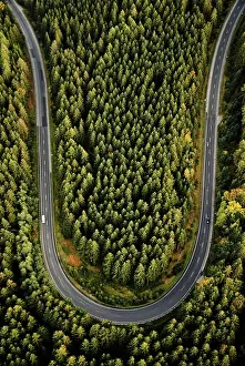 Thuringian: Curve of country road from above in the Thuringian