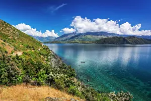 Bicycle: Cycling the shore of Lake Wanaka, Otago, South Island