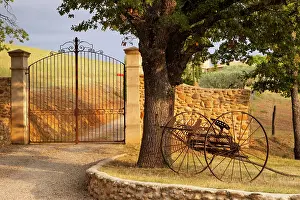 Metal: Dawn at Gated entrance to farm near Greoux-les-Bains