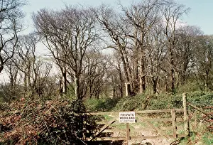 Tracks: DECIDUOUS WOODLAND - with Keep out notice on gate