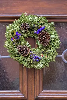 Doorway: Decorative holiday wreath on front door