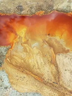 Pollution: Deep orange-red hues in the water of a pool in the mineral-rich area of the Rio Tinto mines