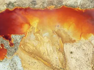 Pollution: Deep orange-red hues in the water of a pool in the mineral-rich area of the Rio Tinto mines
