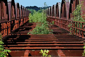 Bicycle: Destroyed railway bridge over the Elbe, ruin, Elbe