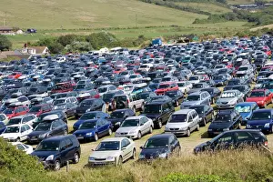 Emissions: Devon, UK - Crowded car park on hot summer day