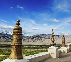 Monastery: Dhvaja (victory banners), on the roof of Thiksey