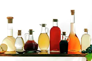 Wine: Different types of vinegar (from left, apple, rice