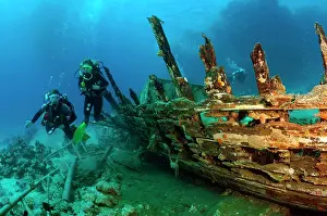 Ships: Diver at ship wreck, Red Sea, Egypt, Africa