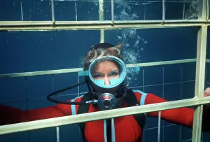 Valerie: Diver - Valerie Taylor in cage watching Great White Sharks