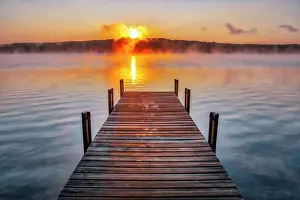 Dock: Dock on Long Lake at sunrise, Bridgton, Maine