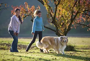 Walked: Dog - Collie being walked by young teenage girls