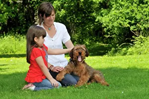 Interacting: Dog - Puppy (Briard) interacting with family