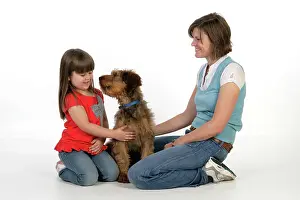 Interacting: Dog - Puppy (Briard) interacting with a family