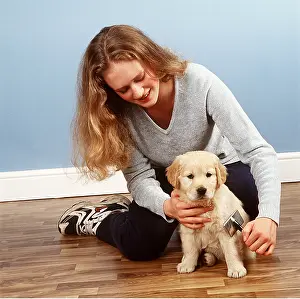 Obedience: DOG - PUPPY - GIRL BRUSHING COAT