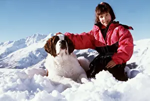 Rescues: DOG - ST BERNARD Mountain rescue dog & girl patting