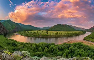 Sinuosity: Dramatic clouds during dusk over Tuul river, Gorkhi-Terelj