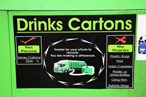 Cartons: Drinks cartons recycling sign on skip