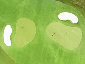 Sport: Driving range with greens and bunkers at the San Roque Club Golf Resort