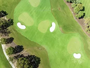 Sport: Driving range with greens and bunkers at the San Roque Club Golf Resort
