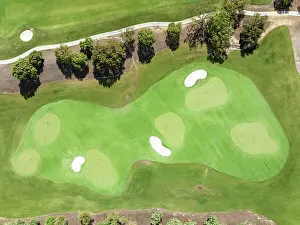 Sport: Driving range with greens and bunkers at the San Roque Club Golf Resort