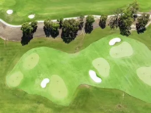 Sport: Driving range with greens and bunkers at the San Roque Club Golf Resort