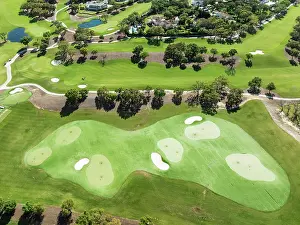 Sport: Driving range with greens and bunkers at the San Roque Club Golf Resort