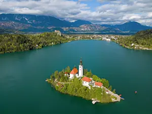 Bled: Drone shot, Bled Island with St. Marys Church
