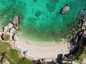 Croatia: Drone shot, turquoise bay, Stara Baska, Stara Ba?ka