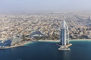 Landmarks: Dubai Burj Al Arab luxury hotel aerial view aerial view by