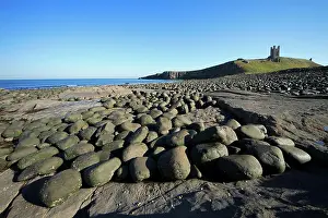 Dunstanburgh: Dunstanburgh Castle - basalt boulder strewen beach