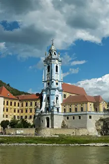 Wachau: Durnstein, Austria. Beautiful blue church along the Danube