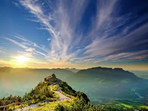 Berchtesgaden: Eagles Nest at dusk with cirrus clouds, behind