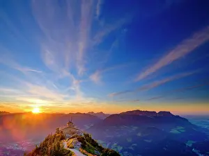 Berchtesgaden: Eagles Nest at sunset with cirrus clouds, behind